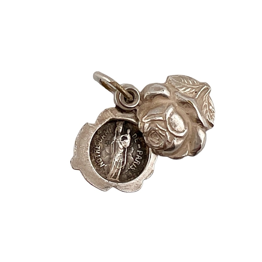 Vintage Religious Rose Slider Charm Notre Dame de Paris St. Christopher